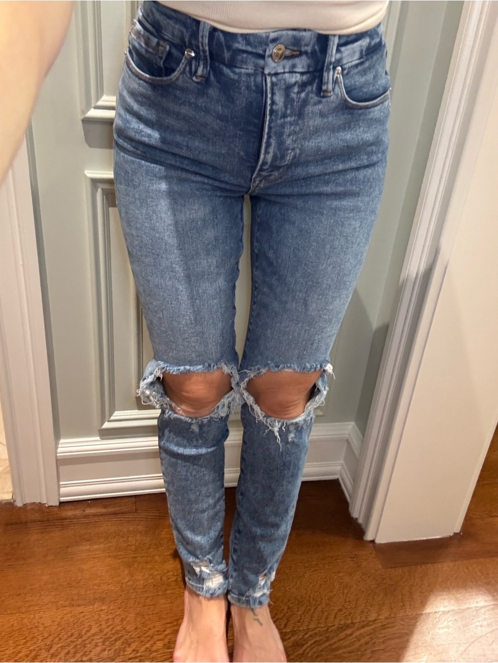 Good American Light Blue Distressed High-Rise Skinny Jeans Sz 4